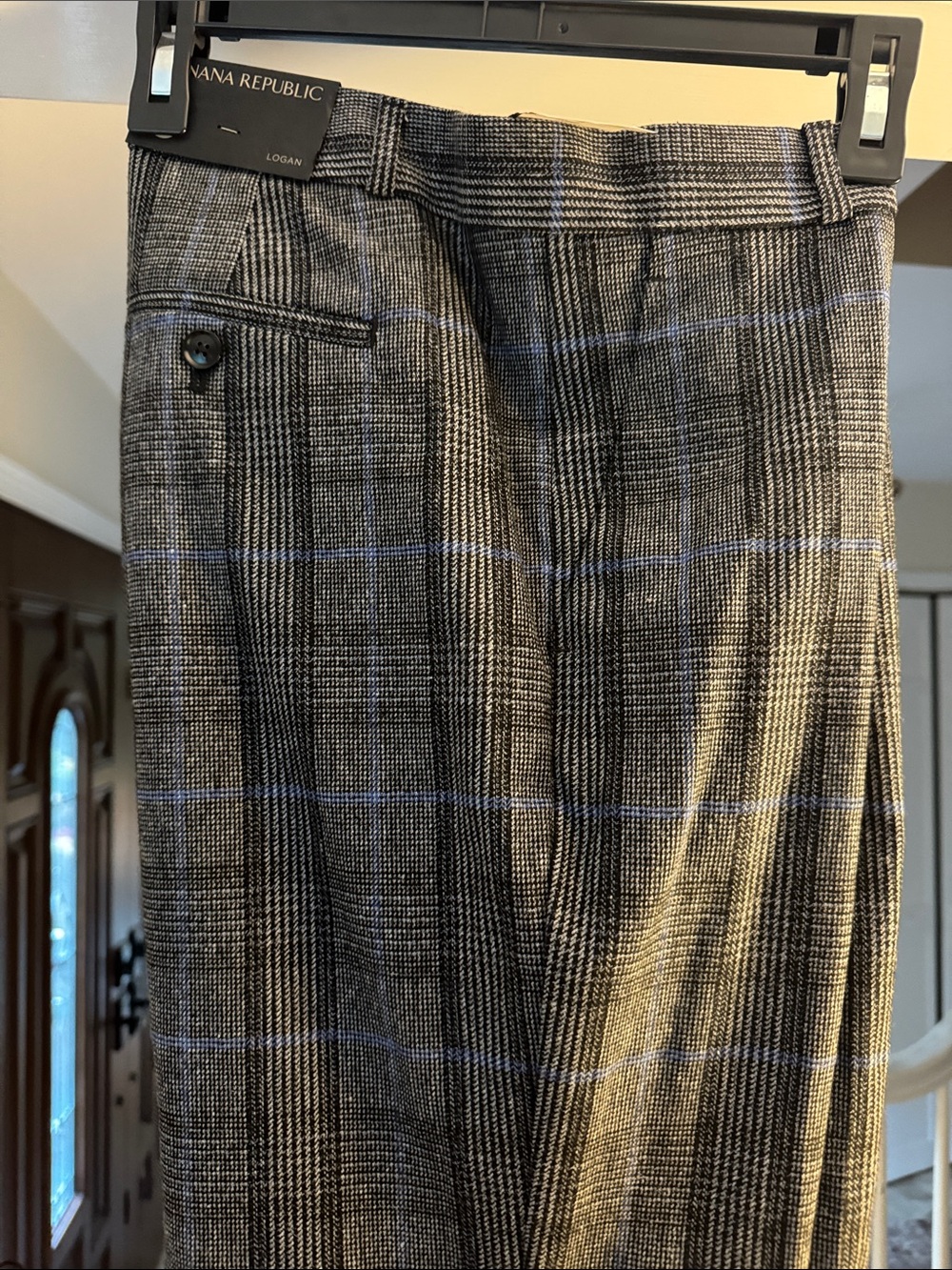 Banana Republic Black Plaid Trousers with Subtle Blue Windowpane